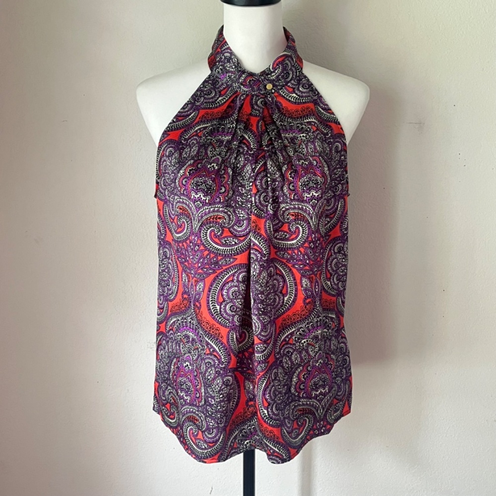 The Limited Amoebas Red & Purple Print Design Sleeveless Silky Blouse Women's M